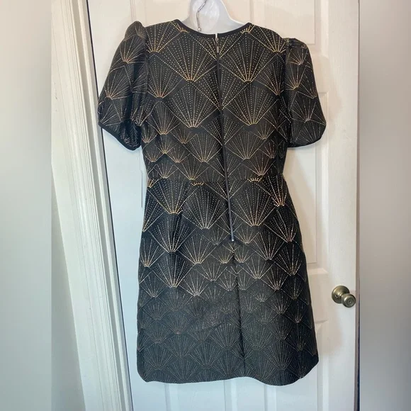 DKNY NWT Puffed Sleeve Brocade Black w Gold Starburst Jeweled Mini Dress DKNY NWT Puffed Sleeve Brocade Black w Gold Starburst Jeweled Mini Dress